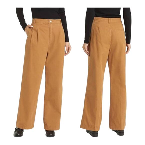 Frame pants pleated cotton twill wide leg brown size 28 - Picture 1 of 5
